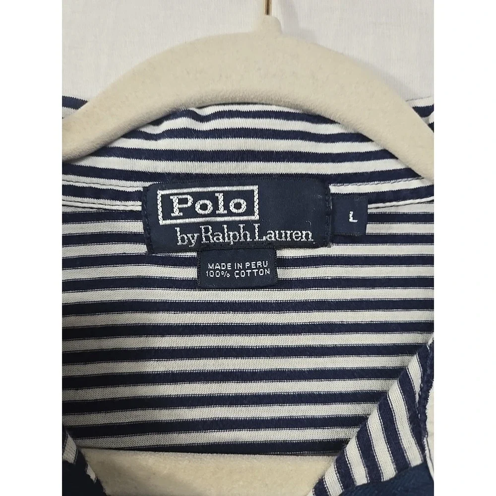Vintage Polo‎ Ralph Lauren Polo Short Shirt Men's L Navy White 1/4 Zip Striped